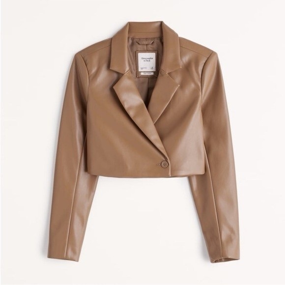 Abercrombie & Fitch Jackets & Blazers - NEW Abercrombie & Fitch Cropped Vegan Leather Jacket Blazer Tan size small NWOT